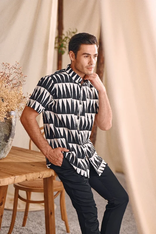 The Bayu Men Batik Shirt - Sail-- Collared T-Shirt Boat Neck A-Line