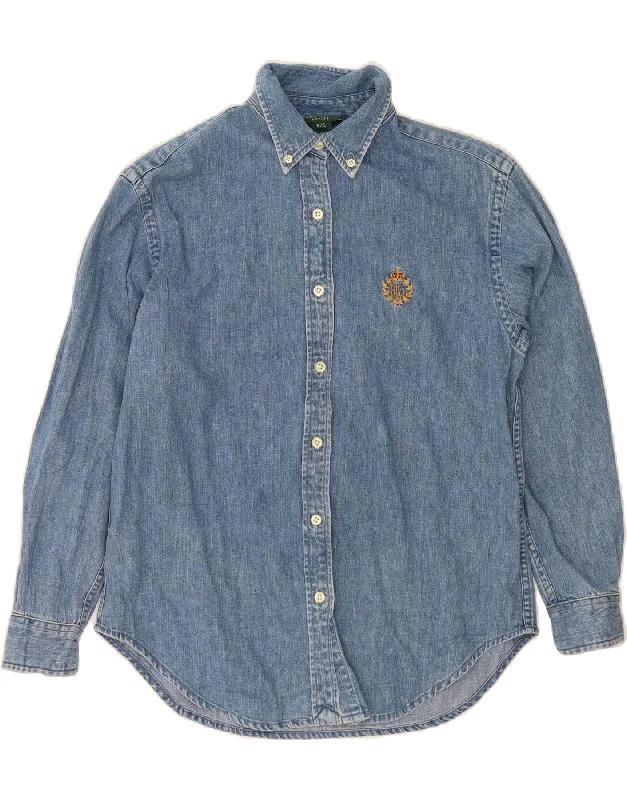 RALPH LAUREN Womens Denim Shirt UK 10 Small Blue Cotton-- Anti-Pilling Machine Wash Handmade