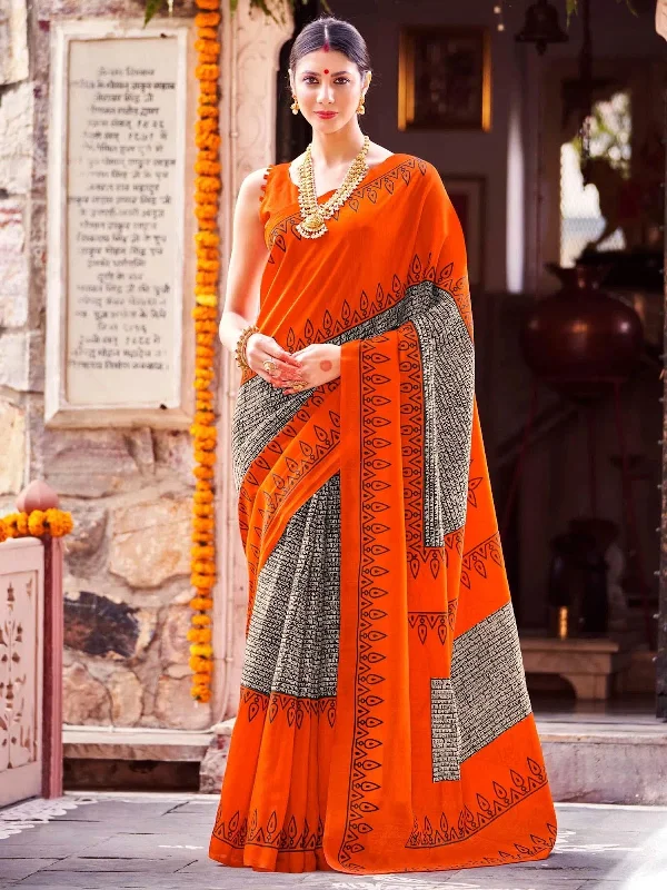 Saree Mall Women's Bhagalpuri  Orange Printed Designer Saree With Blouse Piece-30WOM30906 Embroidered Cotton Blouse