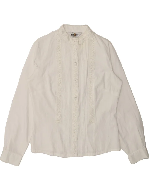 ALMSACH Womens Shirt UK 14 Medium  White Floral Cotton-- Solid Print Embellished
