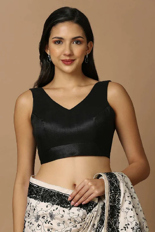 Black Silk Sleeveless Padded Blouse Feminine Satin Blouse