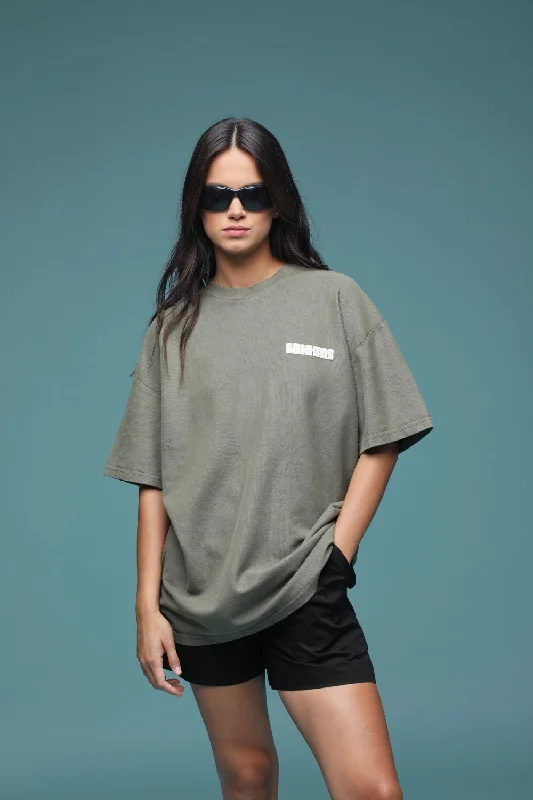 Olive Heavyweight Pique Oversized T-shirt-- Zippered Front Buttoned Front Snap Front