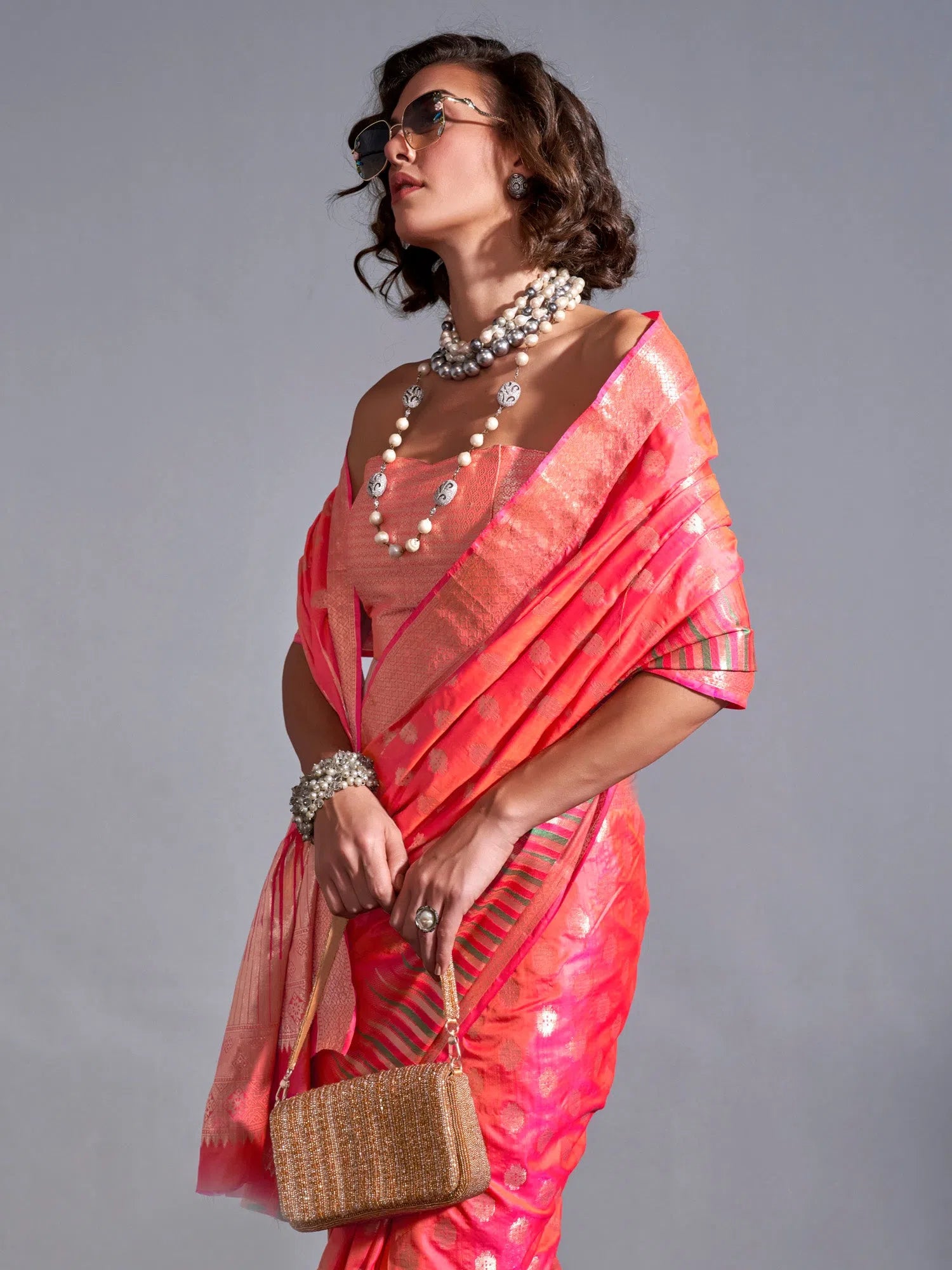 Saree Mall Women's  Blend Peach Woven Design Handloom Saree With Blouse Piece-KODAI364004 Embroidered Floral Blouse
