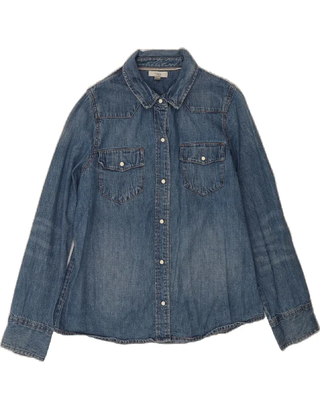 J. CREW Womens Denim Shirt US 12 Large Blue Cotton-- Front Pockets Side Pockets Patch Pockets