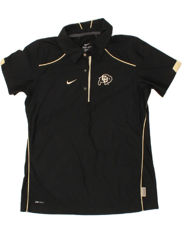 NIKE Womens Dri Fit Polo Shirt UK 8/10 Small Black Polyester-- Lace Blend Ribbed Blend Corduroy Blend