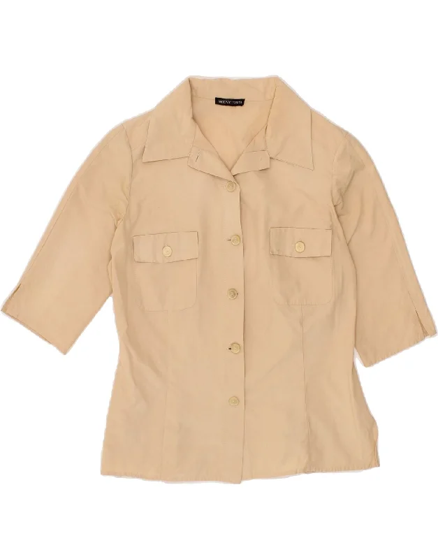ANTONIO FUSCO Womens Short Sleeve Shirt UK 12 Medium Beige-- Sequined Glittery Shiny