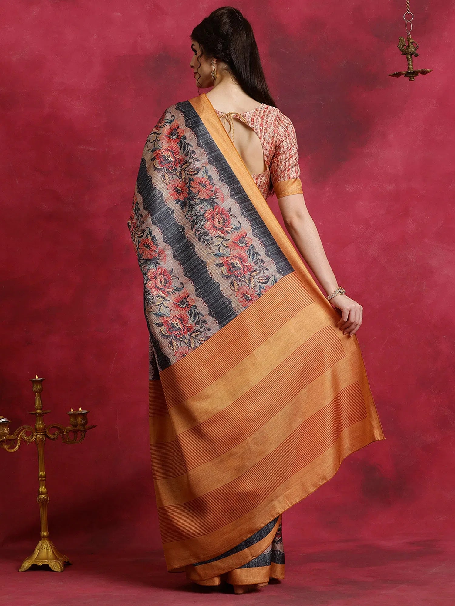 Saree Mall Women's Cotton Blend Black Printed Designer Saree With Blouse Piece-HIBRO106D Vintage Lace Blouse