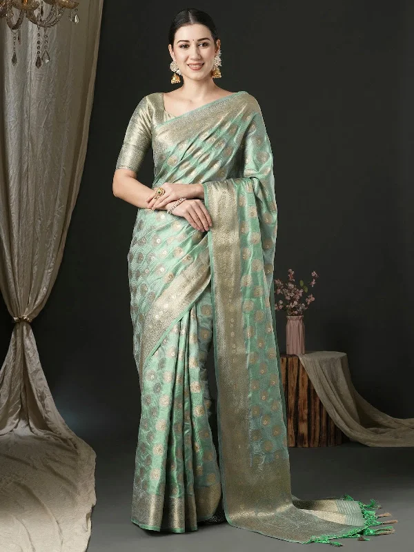 Saree Mall Women's Satin  Sea Green Woven Design Designer Saree With Blouse Piece-AQRIUSDLX04D Romantic Lace Blouse