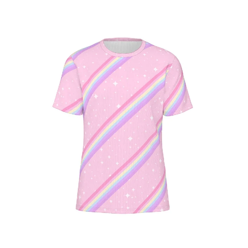 Kawaii Sparkle Cake Rainbow Beam Unisex Cotton T-Shirt-- Zippered Front Buttoned Front Snap Front