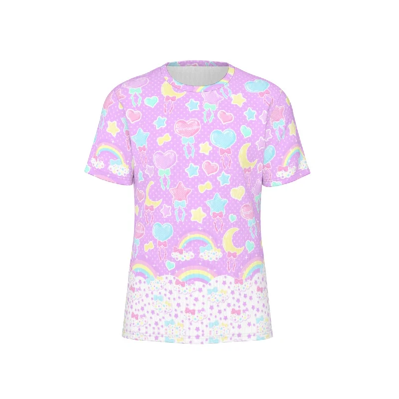 Pastel Party Unisex Cotton T-Shirt (Lavender)-- Collared Crew Neck Turtle Neck