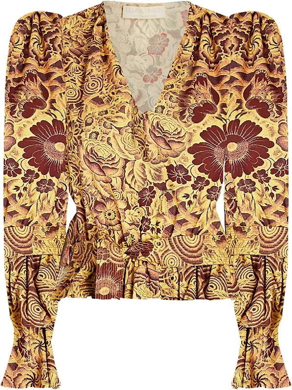 Women Ren Peplum Top Blouse In Amber Chic Ruffle Blouse