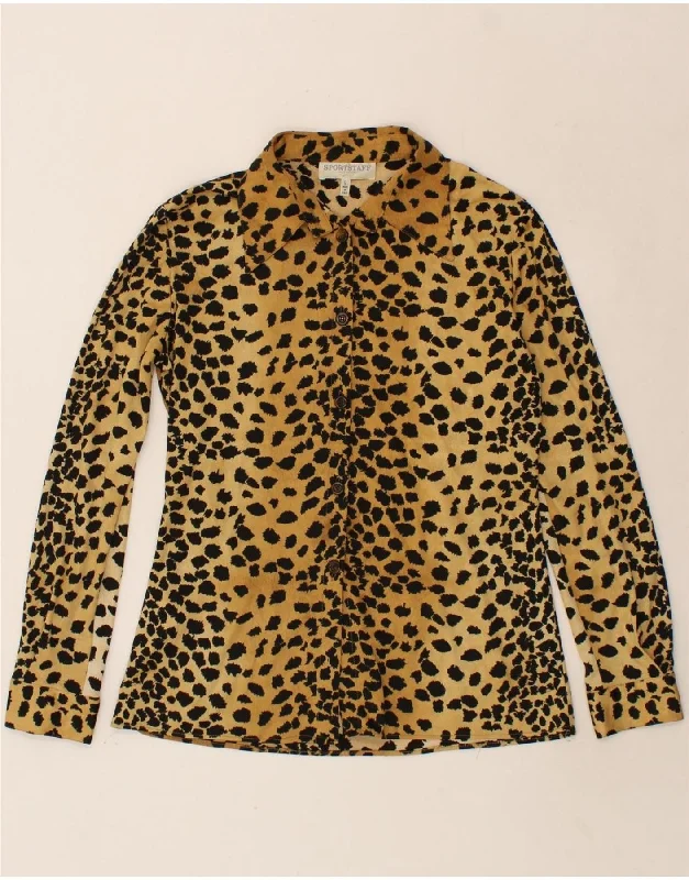 SPORTSTAFF Womens Shirt Blouse UK 14 Large Beige Animal Print Polyester-- Zippered Buttoned Snapped