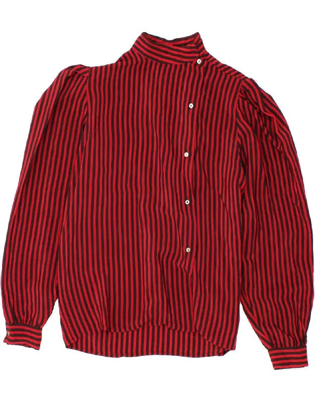 VINTAGE Womens Shirt Blouse IT 44 Medium Red Striped Acetate-- Notch Collar Peter Pan Collar Cowl Neck