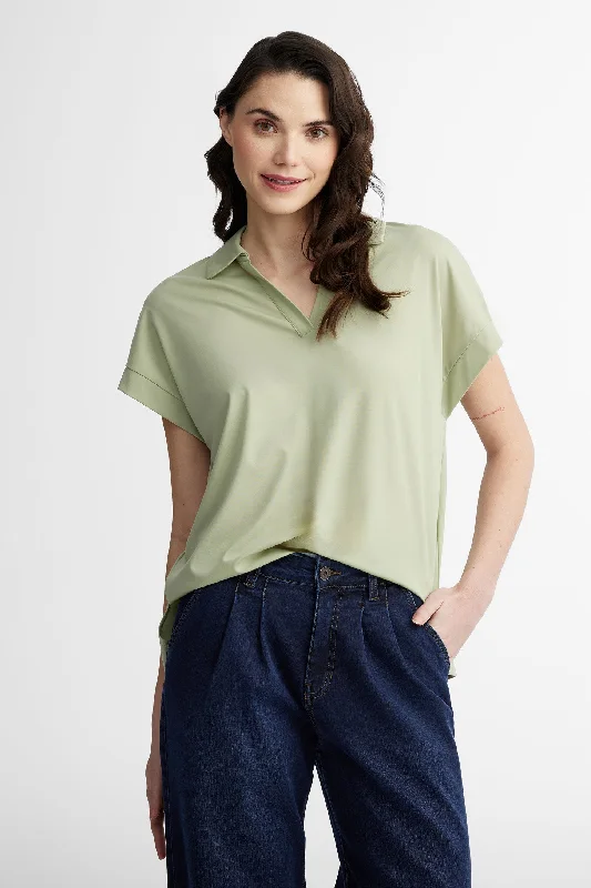 T-shirt col à revers - Femme-- Houndstooth Herringbone Solid