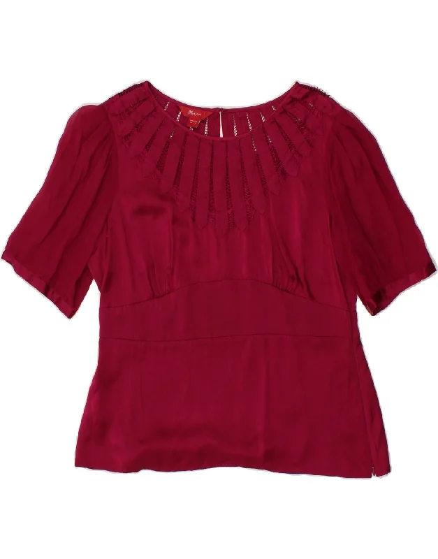 MONSOON Womens Blouse Top UK 14 Large Burgundy Silk Delicate Pleat Blouse