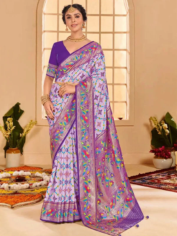 Saree Mall Women's Tussar  Lavendar Printed Designer Saree With Blouse Piece-KESAR1001 Asymmetric Hem Blouse