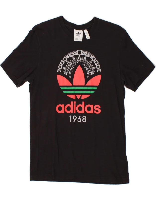 ADIDAS Womens Graphic T-Shirt Top UK 14 Medium Black Cotton-- Nylon Fabric Polyester Fabric Spandex Fabric