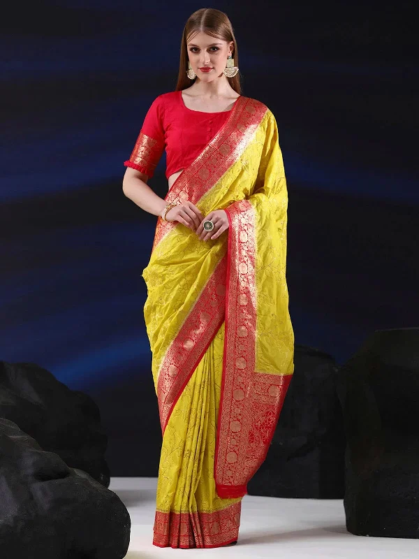 Saree Mall Women's  Blend Lemon Yellow Woven Design Designer Saree With Blouse Piece-SGITRIUS01D Vintage Lace Blouse