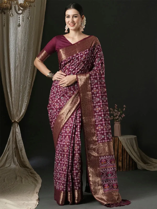 Saree Mall Women's  Blend Magenta Woven Design Designer Saree With Blouse Piece-46ALEKHA4602 Textured Cotton Blouse