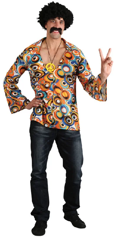 Men's Groovy Hippie 60s 70s Costume Shirt-- Striped Floral Plaid