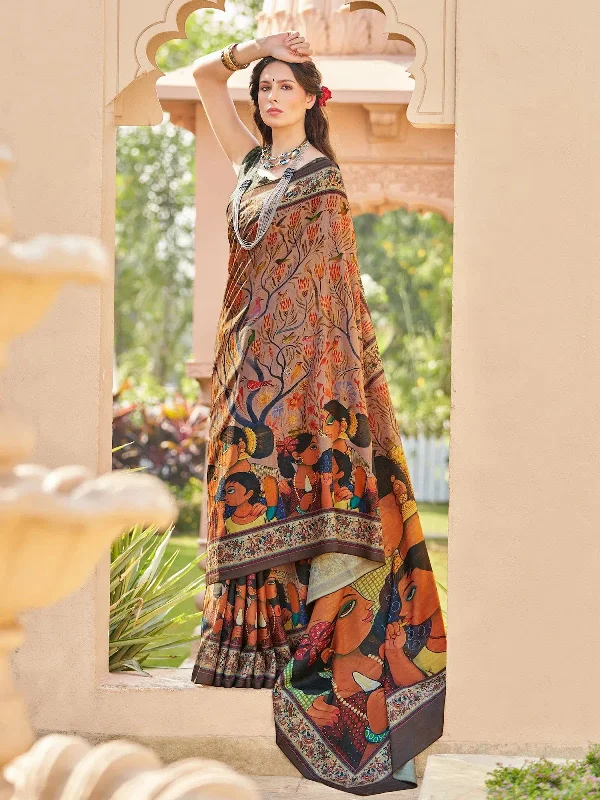 Saree Mall Women's  Blend Beige Printed Designer Saree With Blouse Piece-RPRANI105 Office Formal Blouse
