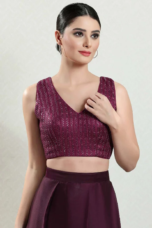 Wine Brocade Embroidered Sleeveless Blouse Classic Striped Blouse
