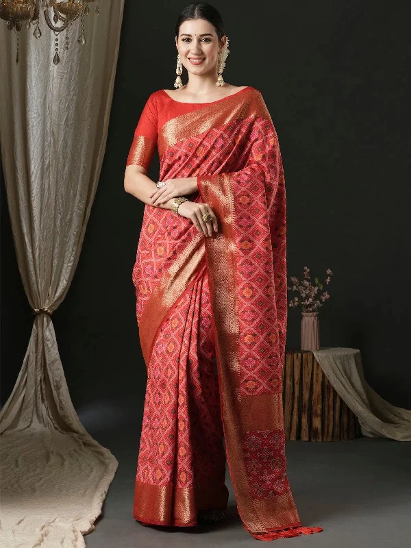 Saree Mall Women's  Blend Red Woven Design Designer Saree With Blouse Piece-43ALEKHA4303 Pastel Color Blouse