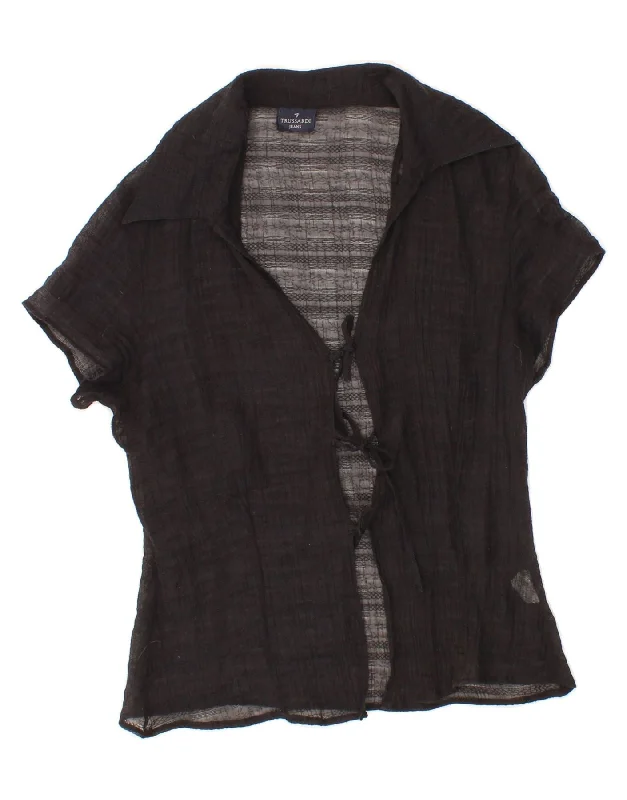 TRUSSARDI Womens See Through Shirt Blouse UK 14 Medium Black Cotton-- Cashmere Blend Cotton Blend Poly Blend