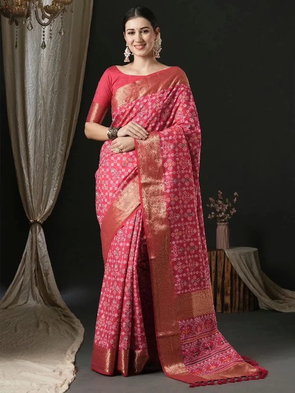 Saree Mall Women's  Blend Pink Woven Design Designer Saree With Blouse Piece-46ALEKHA4603 Relaxed Fit Blouse