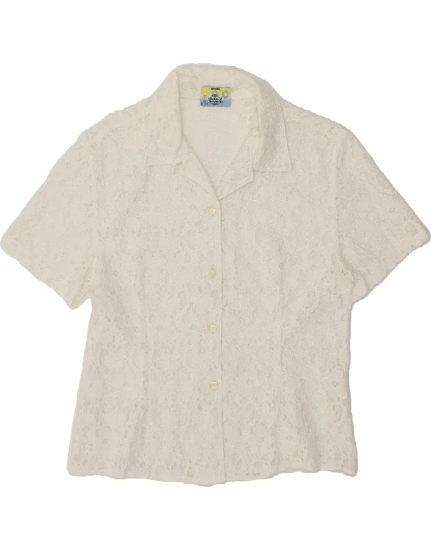 VINTAGE Womens See Through Short Sleeve Shirt Blouse EU 42/44 XL White-- Thin T-Shirt Open Front Quick Dry