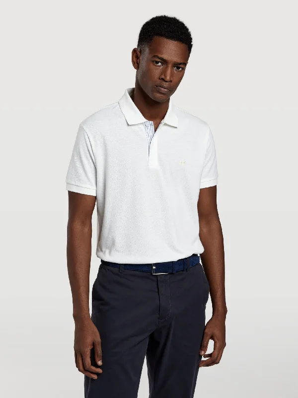 89 edition slim fit piqué polo shirt with striped fabric inside placket-- Mesh Fabric Canvas Fabric Denim Fabric