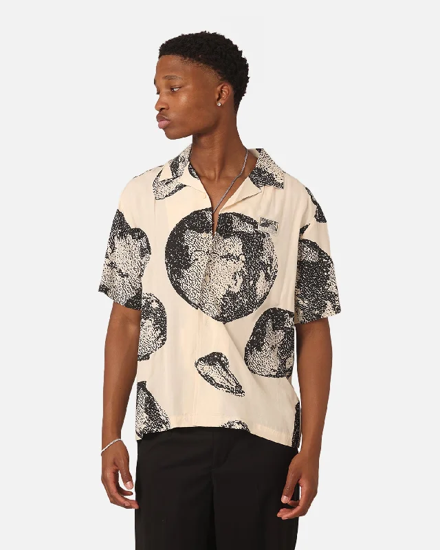 Market Bitmap Short Sleeve Button Up Shirt Ecru-- Spandex Blend Rayon Blend Denim Blend