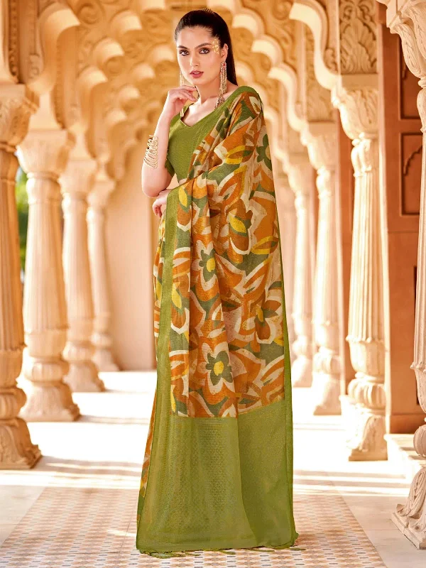 Saree Mall Women's Cotton Blend Rust Printed Designer Saree With Blouse Piece-NITRA207 Elegant Embroidery Blouse