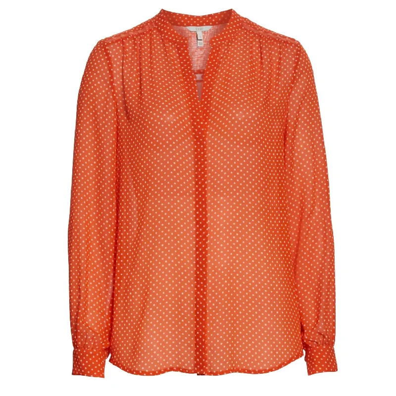 Women Mintee G Warm Terracotta Orange Polka Dot Silk Blouse Silky Draped Blouse