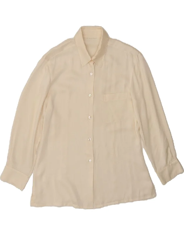 VINTAGE Womens Shirt Blouse UK 14 Medium Beige-- Graphic Embroidered Appliqued