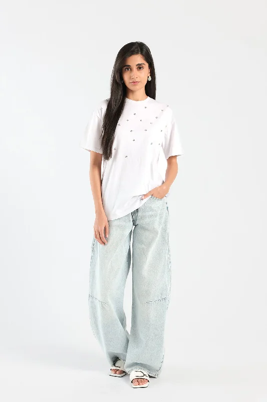 EMBELLISHED T-SHIRT (E1840/108/001)-- Welt Pockets Slit Pockets