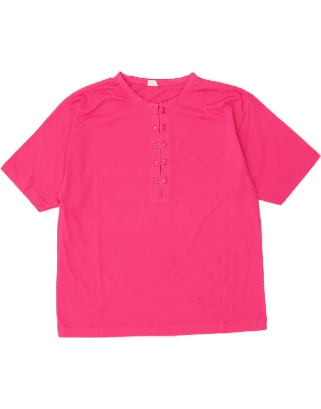 VINTAGE Womens T-Shirt Top UK 14 Medium Pink Polyester-- Denim Fabric Leather Fabric Suede Fabric