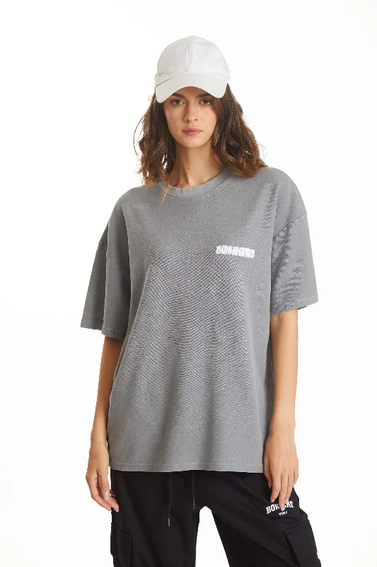 Grey Heavyweight Pique Oversized T-shirt-- Denim Fabric Leather Fabric Suede Fabric