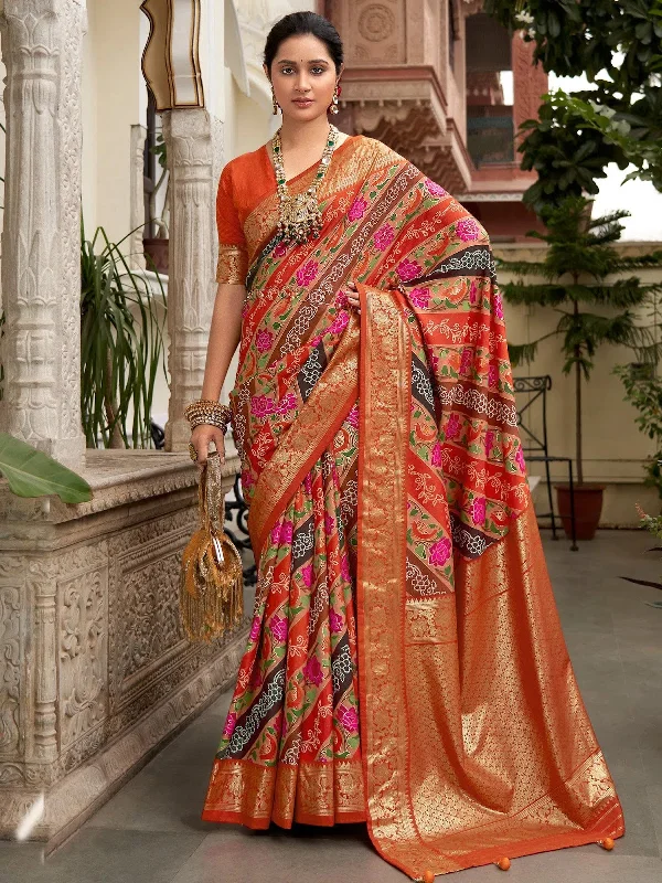 Saree Mall Women's Tussar  Orange Printed Designer Saree With Blouse Piece-ZARIBNRSI1006 Casual Relaxed Fit Blouse