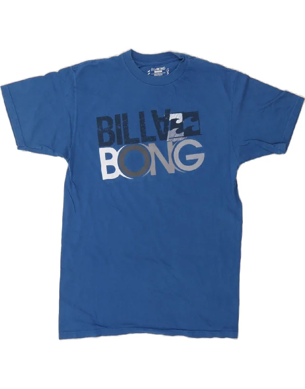 BILLABONG Womens Graphic T-Shirt Top UK 12 Medium Blue Cotton-- Ribbed Striped Patterned