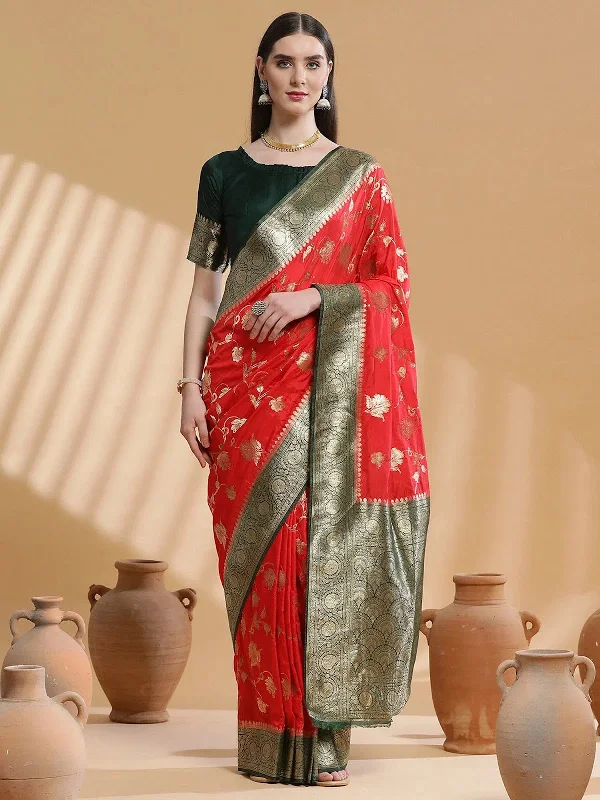 Saree Mall Women's  Blend Red Woven Design Designer Saree With Blouse Piece-SGITRIUS02A Soft Pastel Blouse