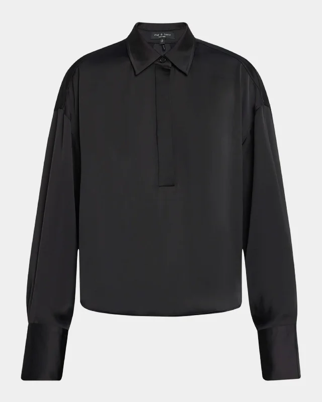 Rag & Bone - Martha Popover Shirt in Black-- Chenille Fabric Brocade Fabric Lace Fabric