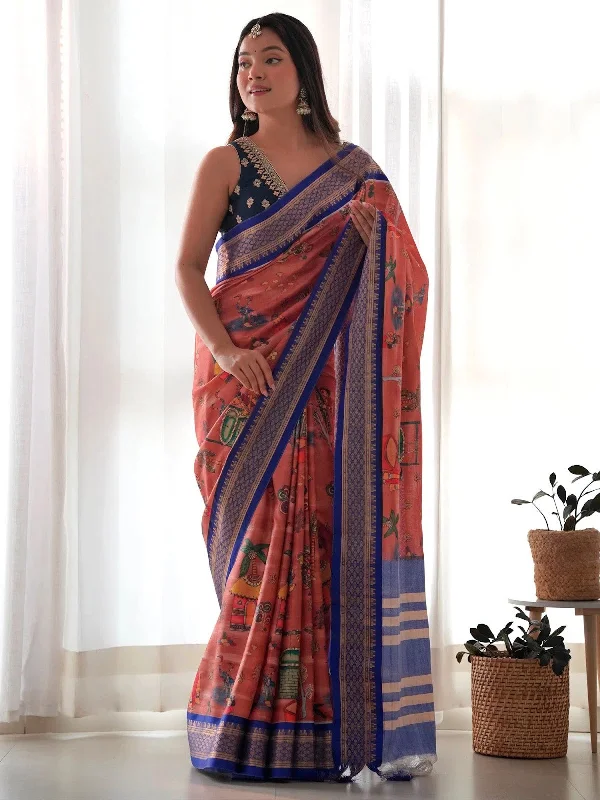 Saree Mall Women's  Blend Rust Printed Designer Saree With Blouse Piece-AAVYA2505 Elegant Lace Blouse