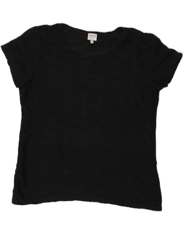 ARMANI COLLEZIONI Womens T-Shirt Top US 12 Large Black Polyamide-- Graphic Embroidered Appliqued