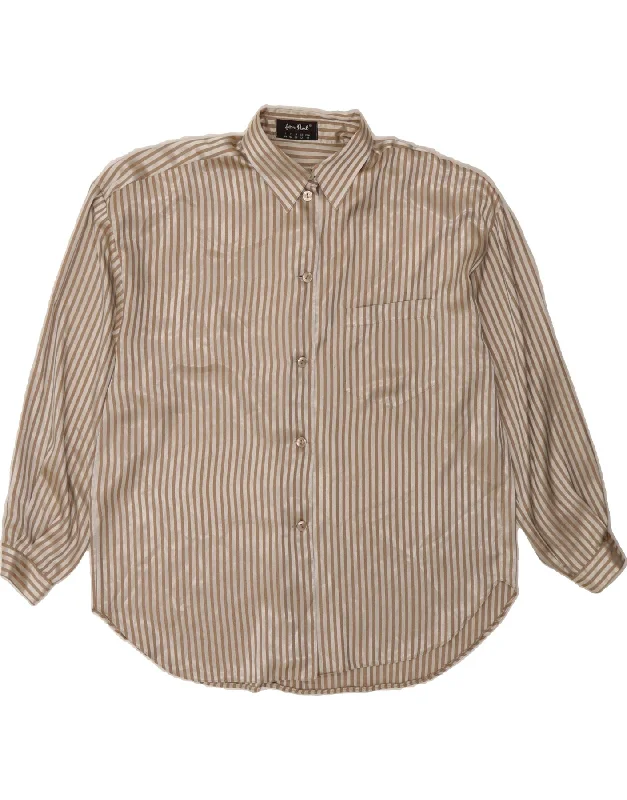 JEAN PAUL Womens Oversized Shirt UK 12 Medium  Beige Striped Polyester-- Chenille Blend Fleece Blend Nylon Blend