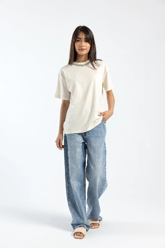 EMBELLISHED T-SHIRT (E1866/108/005)-- Terry Blend Velvet Blend Canvas Blend