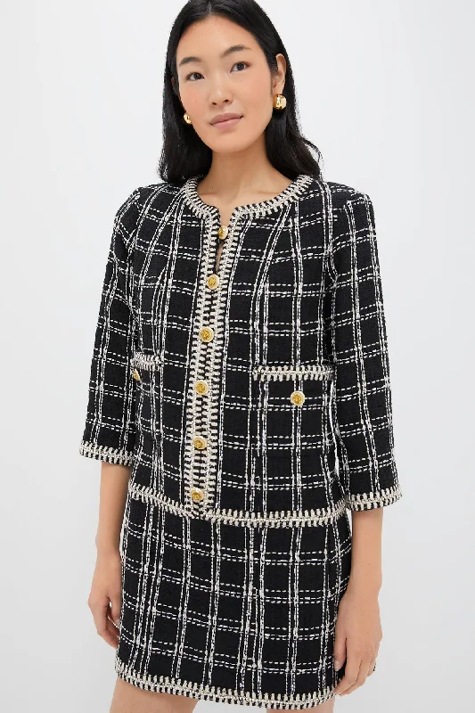 Embellished Black Tweed Onassis Dress Turtleneck Neckline Stylish