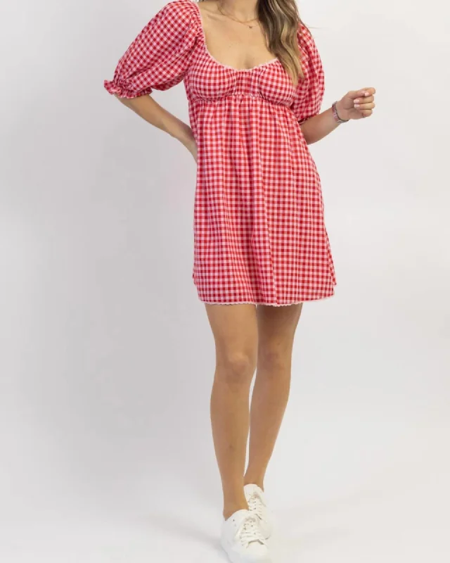 Strawberry Fields Gingham Mini Dress In Red | Red Trendy Tulle Mini Dress