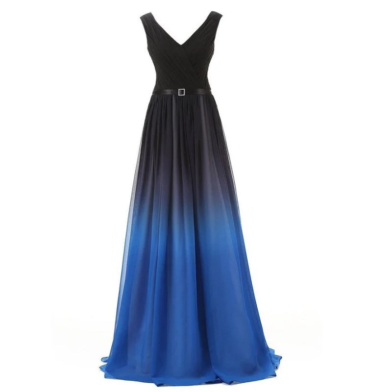 sd-hk Women's Gradient Color Chiffon Formal Evening Dress Long Prom Gown Casual Short Summer