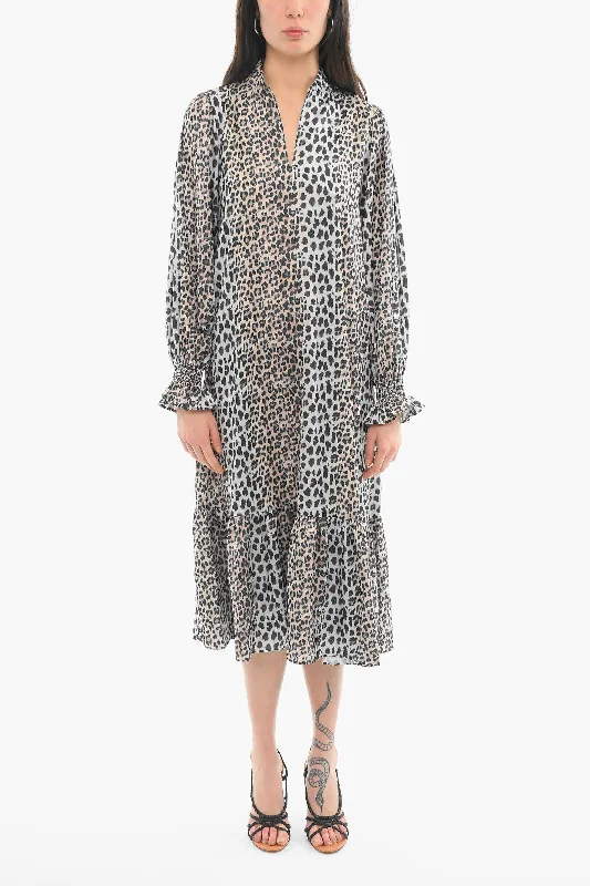 Notes du Nord Animalier Print CLAIRE Long Sleeved Dress 36 Italian size Boatneck Modish Everyday